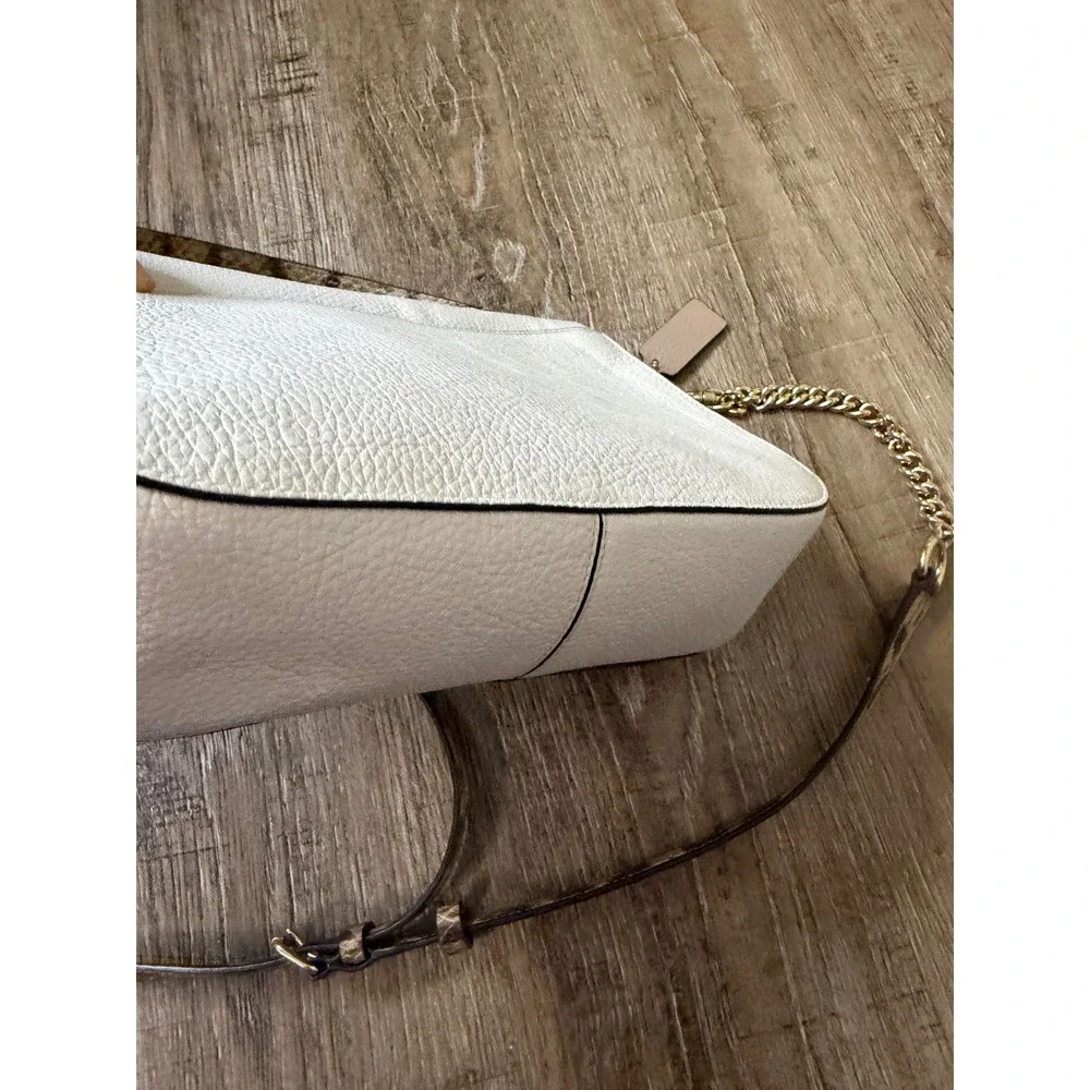 Coach Chalk White Pebbled Leather Top Handle Crossbody Bag Snakeskin Trim Gold